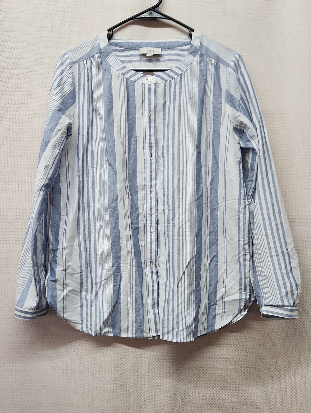 LOFT Blue & White Striped Button-Down Shirt